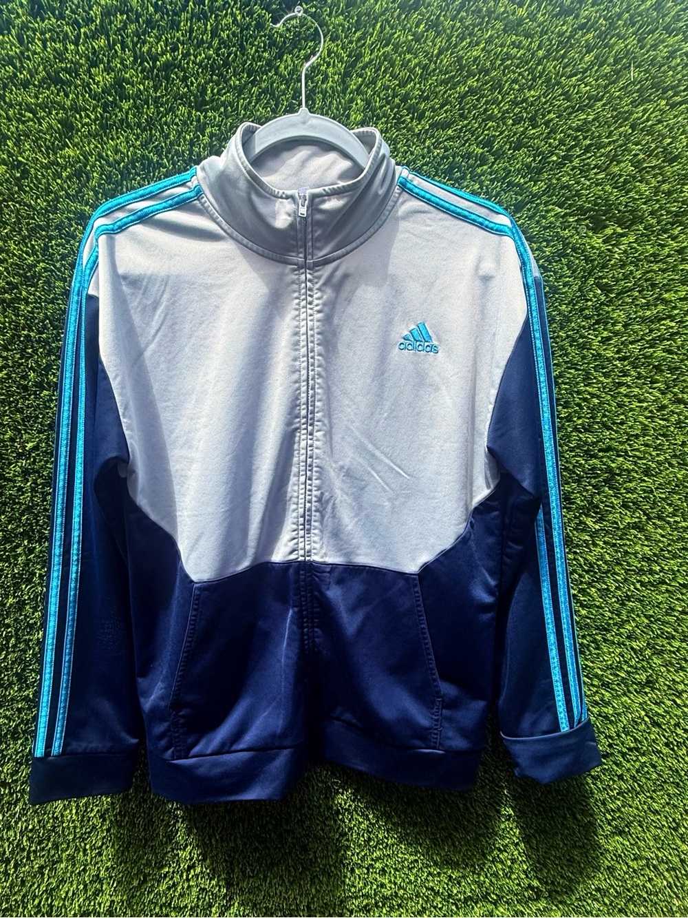 adidas Kids Navy, Light Gray & Teal Zip Track Jacket